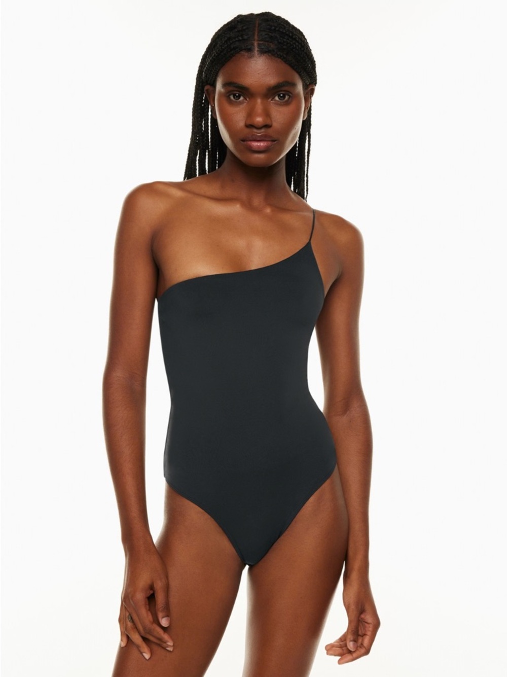 Olympia Theodora One Shoulder Black Ribbed Bodysuit